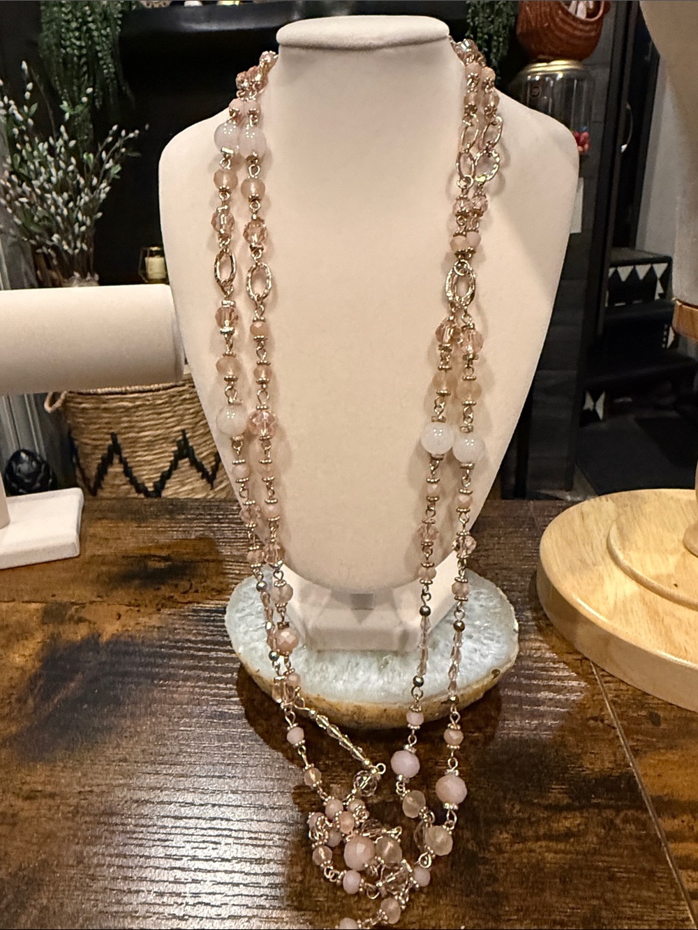 Elegant Pink Beaded Long Necklace - Women Jewelry